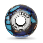 Sterling Silver 925 Italian Blue Glass Bead with Decorative Overlay Polished Finish